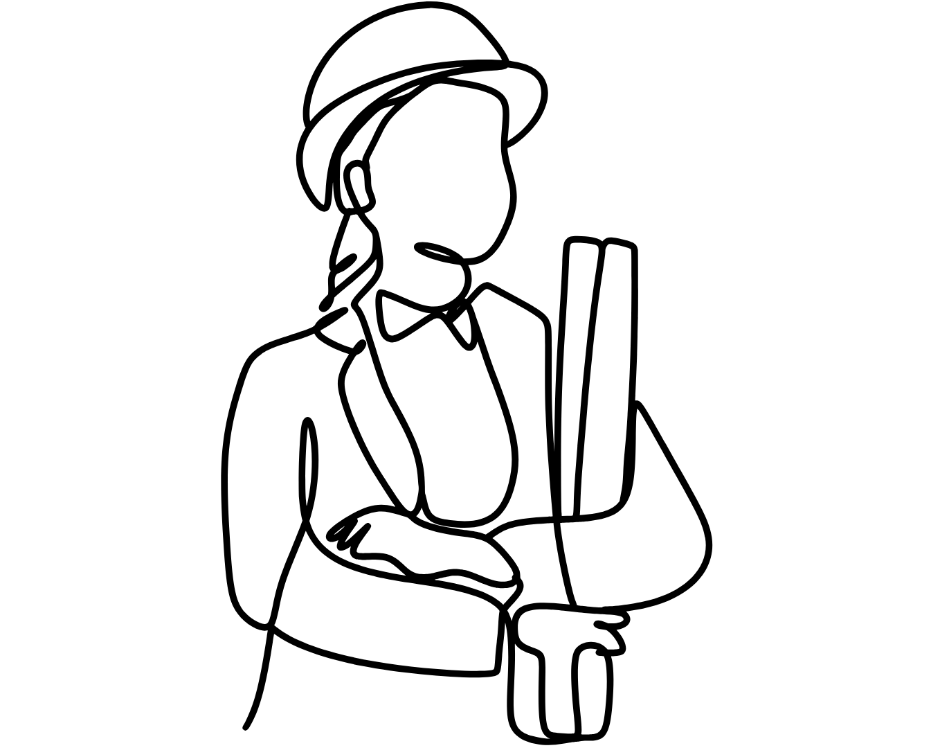 Image shows a line drawing of a woman in a hard hat